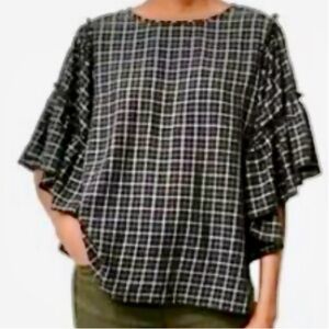 LOFT Black and White Plaid Blouse